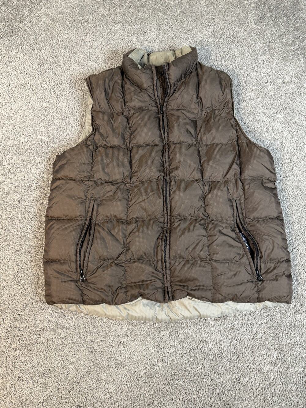 Lands' End Vest Mens L Brown Puffer Reversible Insulated Full Zip Pockets